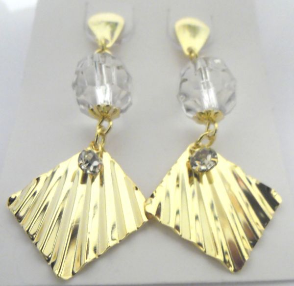 Brinco folheado a ouro com strass e cristal